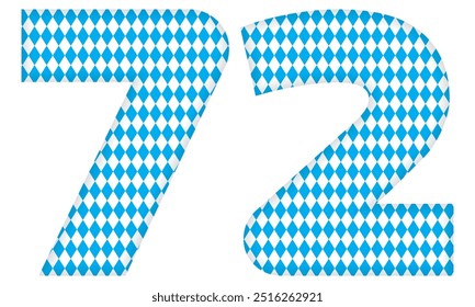 Number Seventy Two With Bavarian Oktoberfest Seamless Pattern Vector Illustration. Number 72 Isolated On A White Background
