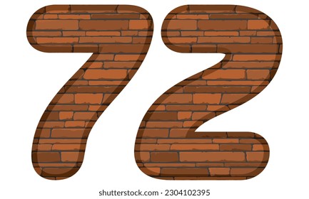 Number Seventy Two In Brick Style Vector Illustration. Number 72 With Brick Texture Isolated On A White Background