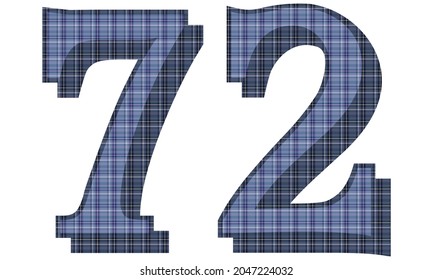 Number Seventy Two With Textile Texture Vector Illustration. Number 72 With Plaid Pattern Isolated On A White Background

