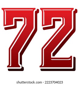 Number Seventy Two Vector Illustration. Number 72 Isolated On A White Background
