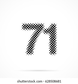 Number Seventy-one, 71 in halftone. Dotted illustration isolated on a white background.
Vector illustration.