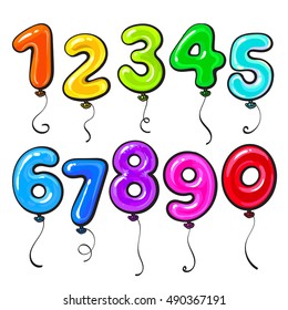 Number shaped bright and glossy colorful balloons, cartoon vector illustration isolated on white background. Set of multicolored number shaped balloons, birthday party decoration elements