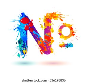 Number sign (No) of vector watercolor splash paint