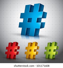 Number sign with transparent shadows and reflections ready to put over any background. Color versions set.