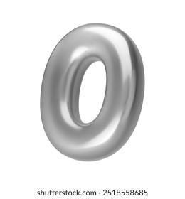 Number silver 0. Foil and chrome balloon number zero in 3d style. Realistic design elements isolated on white background. Vector illustration