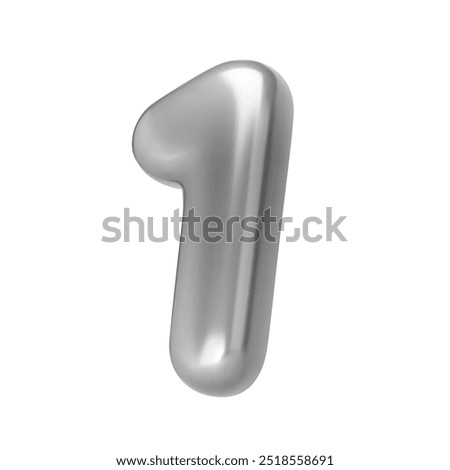 Number silver 1. Foil and chrome balloon number one in 3d style. Realistic design elements isolated on white background. Vector illustration