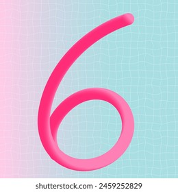 Number six 3d neon liquid logo text design. Cute retro style gradient print. Colorful nostalgic y2k greeting card, sticker, banner. Holiday holographic poster. Vibrant vector illustration. 