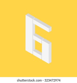 Number Six with 3D style on yellow background, 6, vector illustration