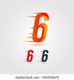 Number six (6) fast logo. Speed design concept. Element for poster, banner, cards, t-shirt. Colorful vector