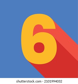 Number six 6 in google colors, primary colors, minimalist design, 3d, pop. Blue background