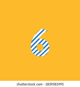 number six (6) icon in blue and white lines on yellow background, editable vector