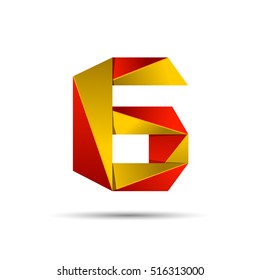 Number six 6 icon design template elements 3d logo. Red and gold glossy style. Vector design template elements for application or company.