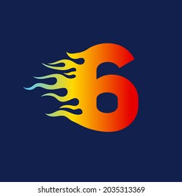 Number Six 6 icon with fire flames in a vibrant gradient color. Numeric logo burning with fast flame effect.