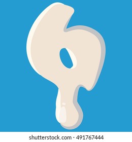 Number six 6 isolated on baby blue background. Milky six 6 number vector illustration