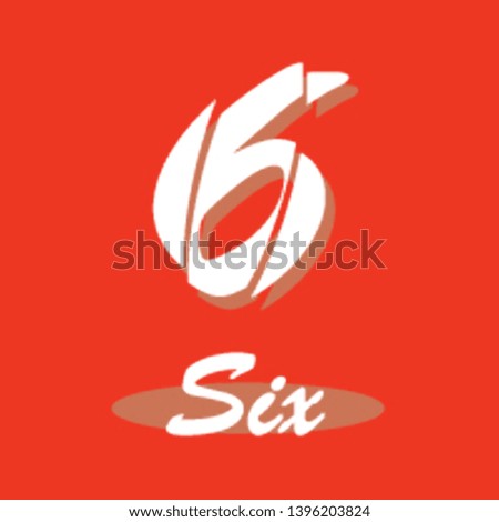 Number Six, 6 isolated on red background with shadow. Vector illustration, easy to edit. Template for your design, website, brochure, cover, business annual report