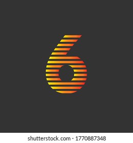 number six (6), lines in orange on dark gray background vector