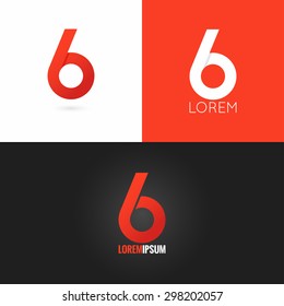 Number six 6 logo design icon set background, red, black