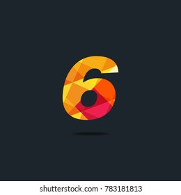 Number six 6 Logo Icon, filled with geometric pattern. polygon letter. Vector Element.

