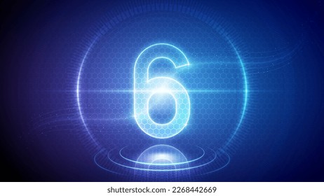 Number Six (6) Mathematic Symbol Futuristic Hologram Neon Glow Cybernetic Digital Hologram Design Backdrop Background Vector Illustration