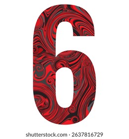 Number Six With Abstract Black And Red Pattern Vector Illustration
