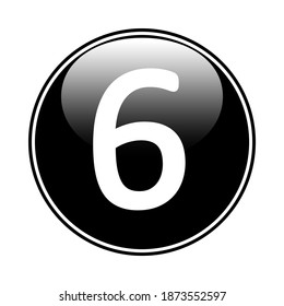 Number six button on white background. Vector illustration.