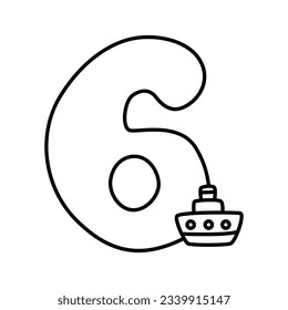 Number six cartoon vector coloring page