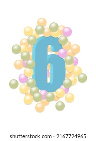 number six in colored balls. Vector illustration.