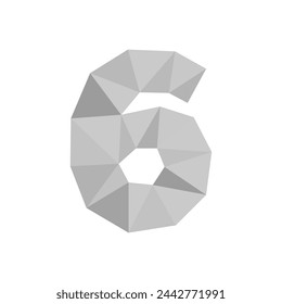 The number six consists of black and white gray triangles on a white transparent background. Vector illustration eps 10.