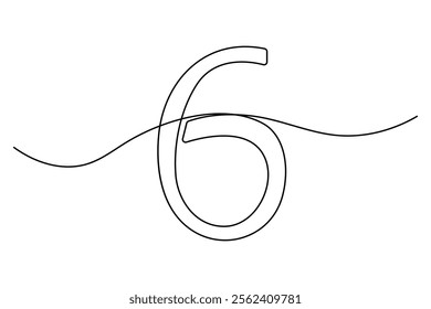 Number six continuous one line drawing of number 6. editable One line drawing of number 6 icon. Vector illustration
