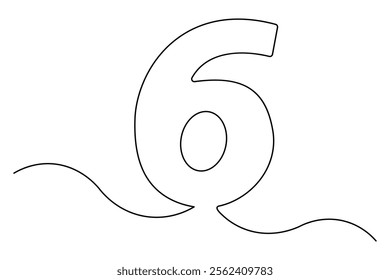 Number six continuous one line drawing of number 6. editable One line drawing of number 6 icon. Vector illustration
