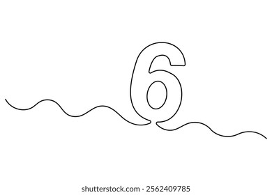 Number six continuous one line drawing of number 6. editable One line drawing of number 6 icon. Vector illustration
