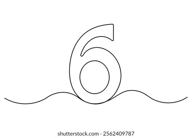 Number six continuous one line drawing of number 6. editable One line drawing of number 6 icon. Vector illustration
