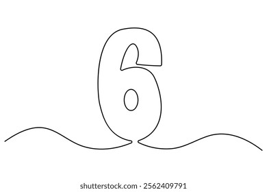 Number six continuous one line drawing of number 6. editable One line drawing of number 6 icon. Vector illustration
