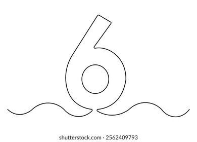 Number six continuous one line drawing of number 6. editable One line drawing of number 6 icon. Vector illustration
