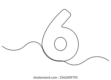 Number six continuous one line drawing of number 6. editable One line drawing of number 6 icon. Vector illustration
