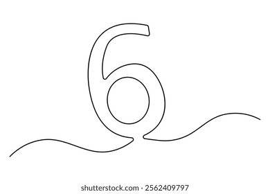 Number six continuous one line drawing of number 6. editable One line drawing of number 6 icon. Vector illustration
