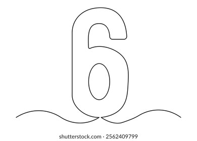 Number six continuous one line drawing of number 6. editable One line drawing of number 6 icon. Vector illustration
