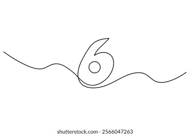 Number six continuous one line drawing of number 6. editable One line drawing of number 6 icon. Vector illustration
