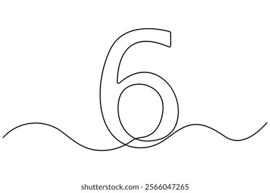 Number six continuous one line drawing of number 6. editable One line drawing of number 6 icon. Vector illustration
