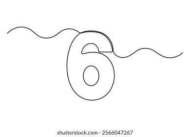 Number six continuous one line drawing of number 6. editable One line drawing of number 6 icon. Vector illustration
