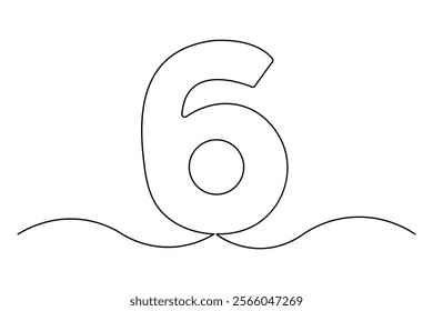 Number six continuous one line drawing of number 6. editable One line drawing of number 6 icon. Vector illustration
