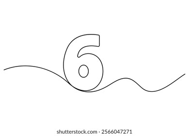 Number six continuous one line drawing of number 6. editable One line drawing of number 6 icon. Vector illustration
