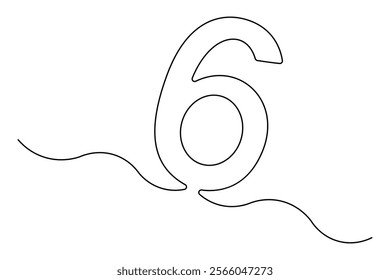 Number six continuous one line drawing of number 6. editable One line drawing of number 6 icon. Vector illustration
