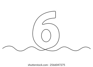 Number six continuous one line drawing of number 6. editable One line drawing of number 6 icon. Vector illustration
