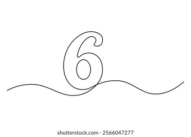 Number six continuous one line drawing of number 6. editable One line drawing of number 6 icon. Vector illustration
