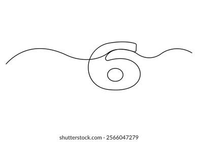 Number six continuous one line drawing of number 6. editable One line drawing of number 6 icon. Vector illustration
