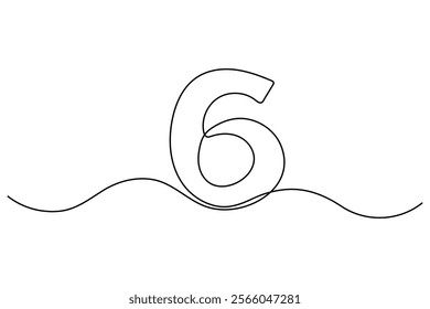 Number six continuous one line drawing of number 6. editable One line drawing of number 6 icon. Vector illustration
