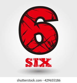Number six cracked vector illustration