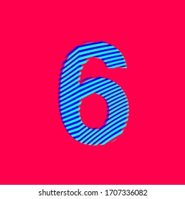 number six with curved lines texture in blue with a sporty style