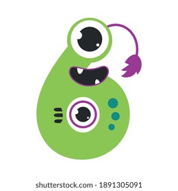Number Six Cute Monster, Funny Fantasy Alien Character, Mathematics Symbol, Learning Material for Kids Cartoon Style Vector Illustration